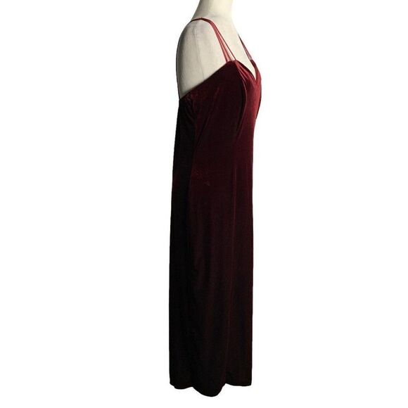 Vintage 80s Velvet Wiggle Maxi Dress XL Red Sweetheart Spaghetti Strap Boning - Picture 3 of 8